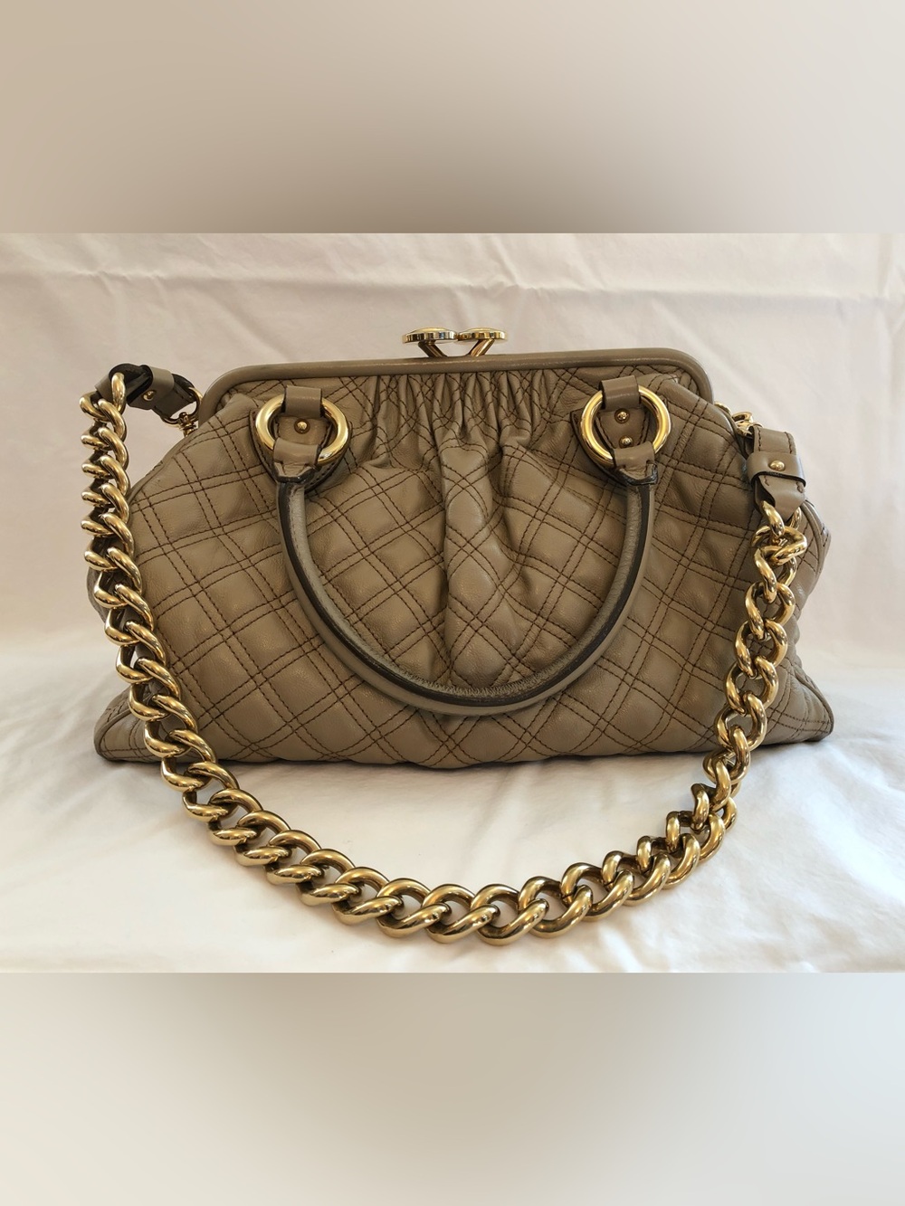 Authentic Vintage Marc Jacobs Quilted Leather Stam Bag in Camel - Gold Hardware